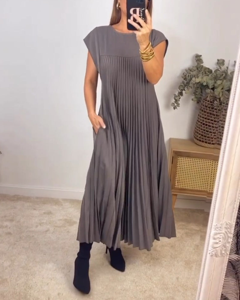 MODEGEIST Damen Maxi-Kleid Plissiert Fließend Elegant Vielseitig