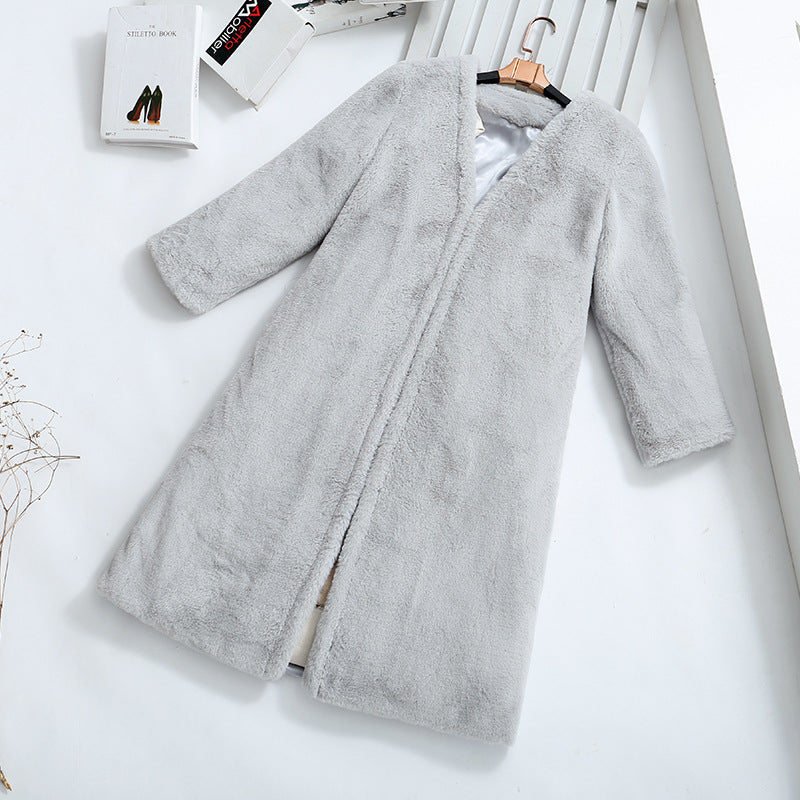 Damen Flauschiger Longjacke aus Kunstfell mit praktischen Taschen ModeGeist