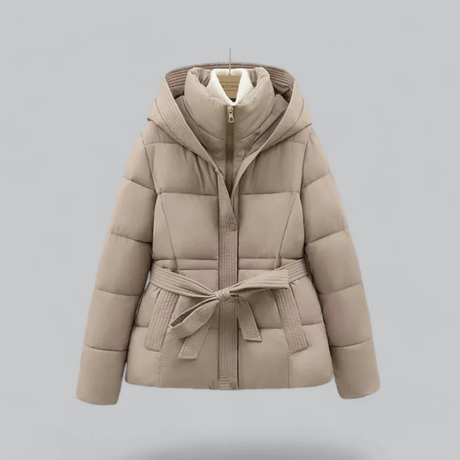 ModeGeist | Gürtelte Daunenjacke Kapuzen Steppjacke mit Taillengürtel