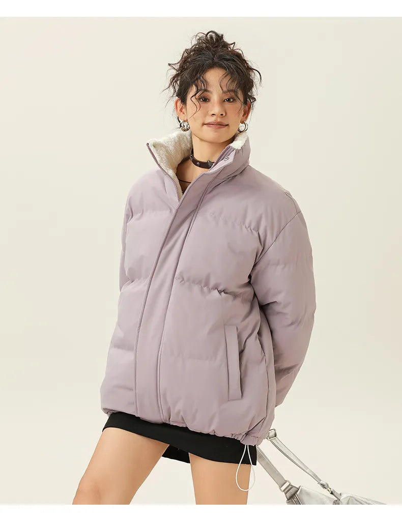 ModeGeist | Lockere Jacke mit Stehkragen aus dickem, warmem Baumwollstoff