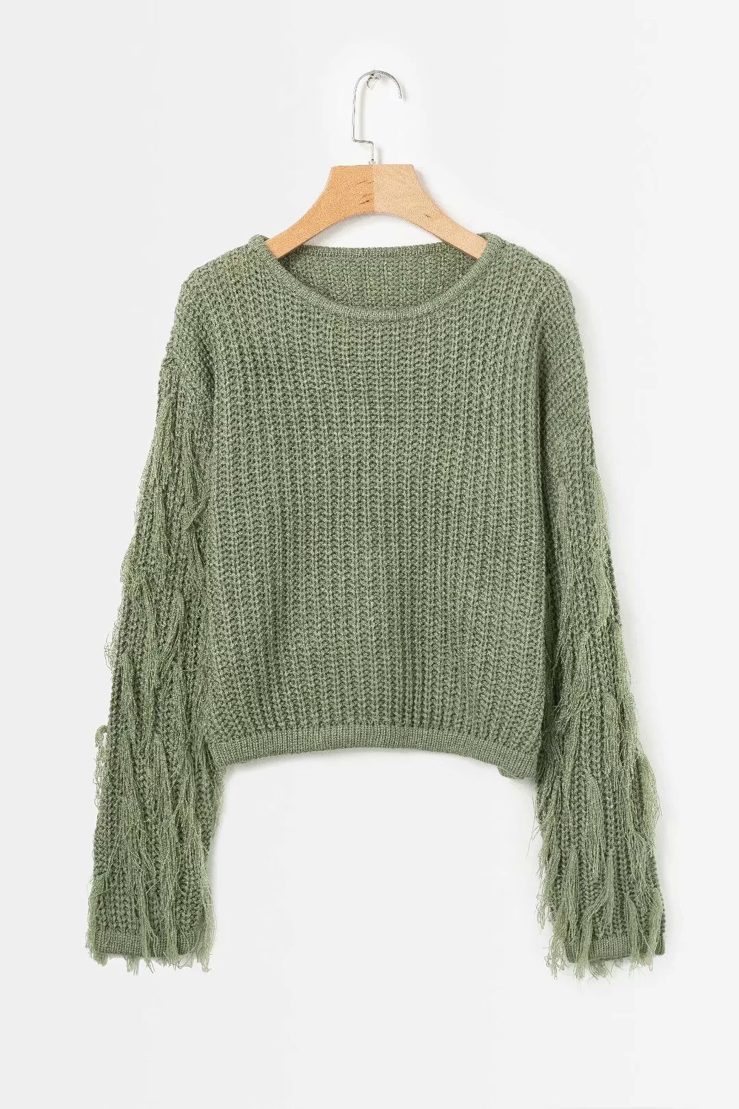 Damen trendiger Grobstrickpullover mit fransigen Ärmeln ModeGeist