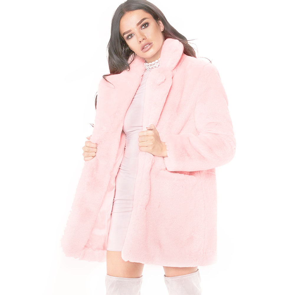 Damen Flauschige Langjacke aus Kunstpelz mit Kapuze ModeGeist