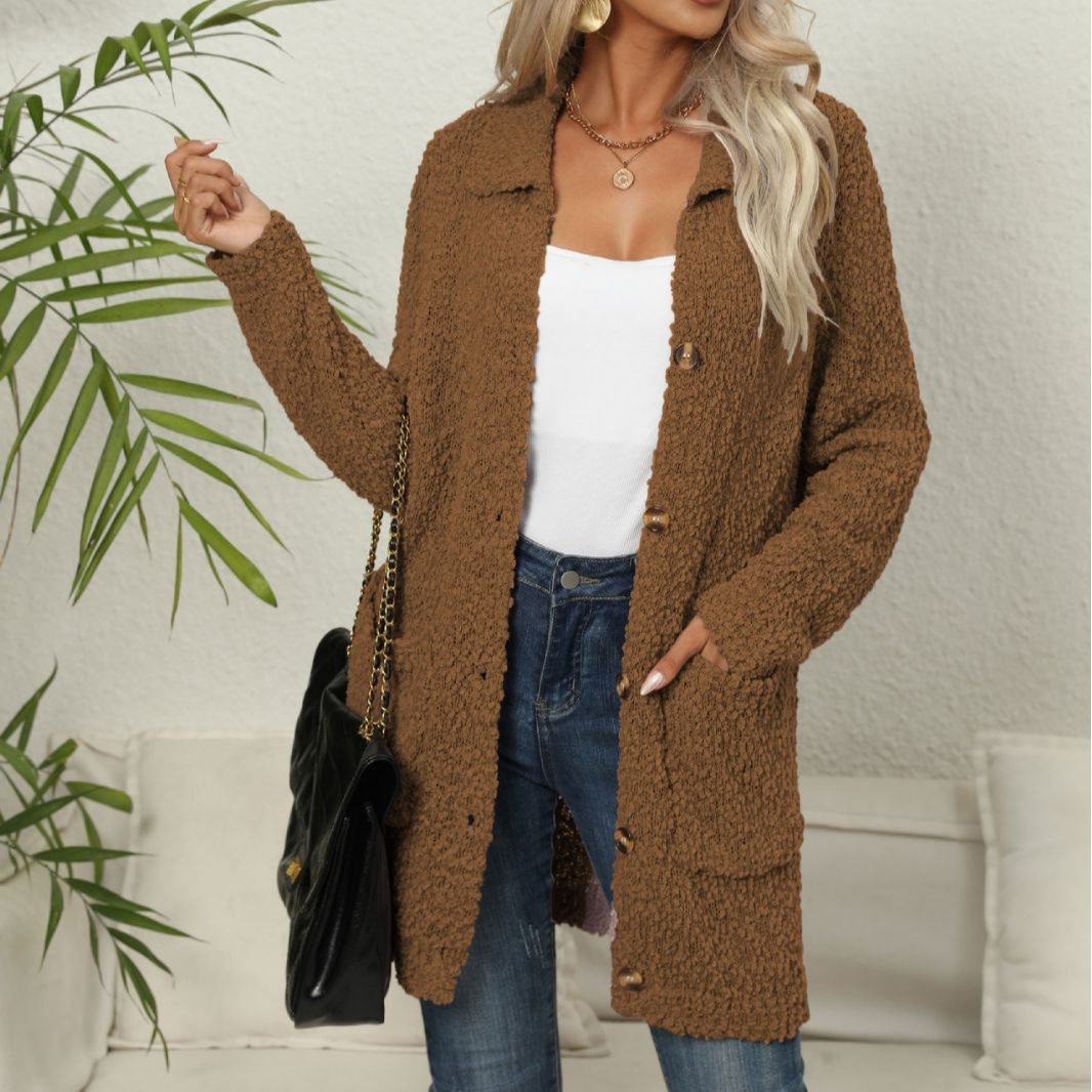 ModeGeist | Lange Teddyjacke mit Knopfverschluss Fleece Weich und Warm