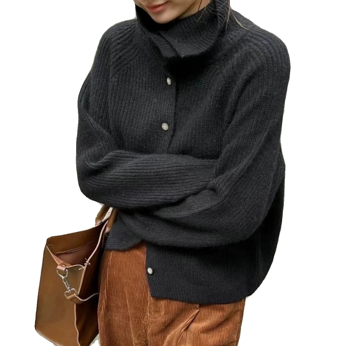 ModeGeist | Strick-Pullover mit Rollkragen und Knöpfen