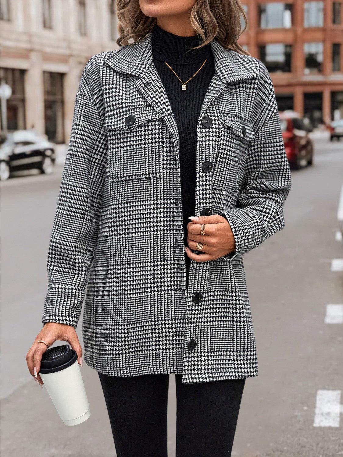 ModeGeist | Hahnentritt Drop Shoulder Kragenjacke