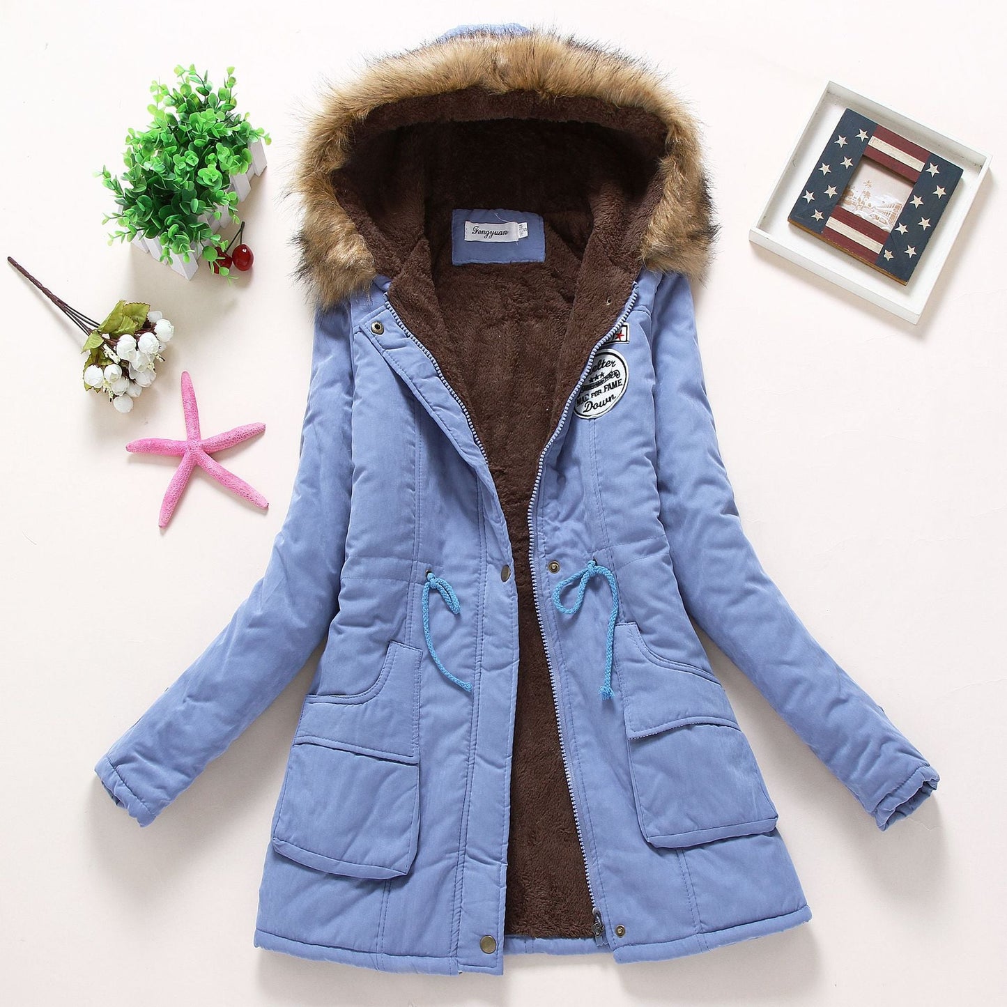 Damen gesteppte Winterjacke mit abnehmbarem Kunstfellkragen und praktischen aufgesetzten Taschen ModeGeist
