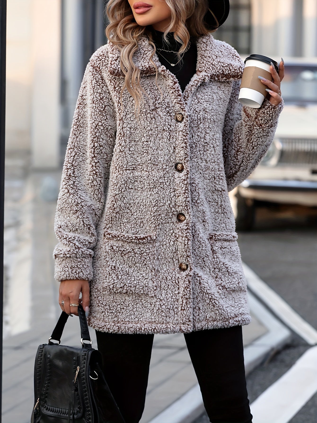 ModeGeist | Lange Teddyjacke mit Knöpfen Polyester Komfortabel und Warm