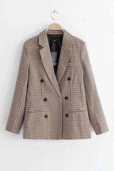 ModeGeist | Karierter Blazer mit langen Ärmeln