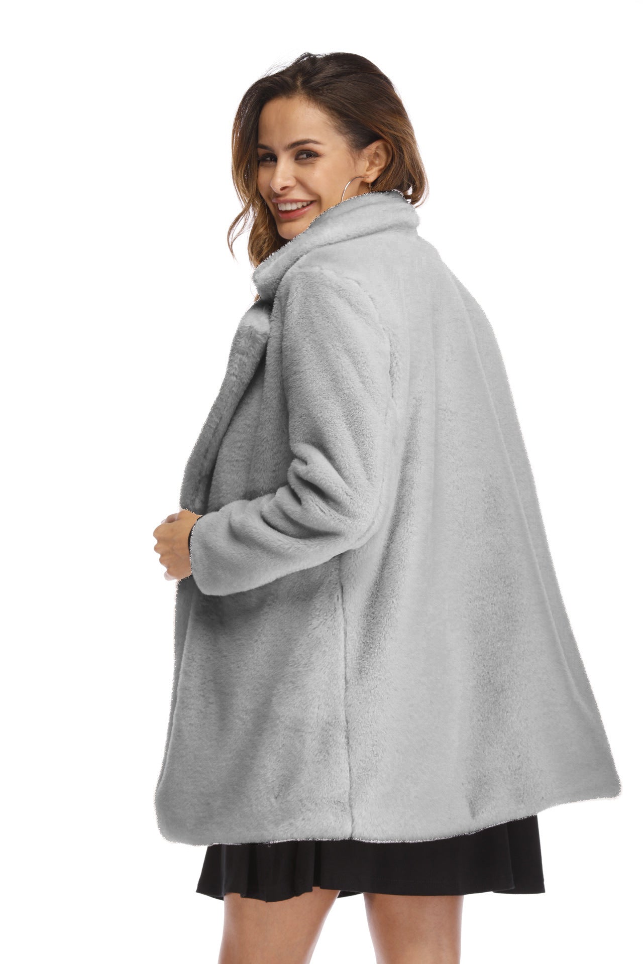 Damen Flauschige Langjacke aus Kunstpelz mit Kapuze ModeGeist