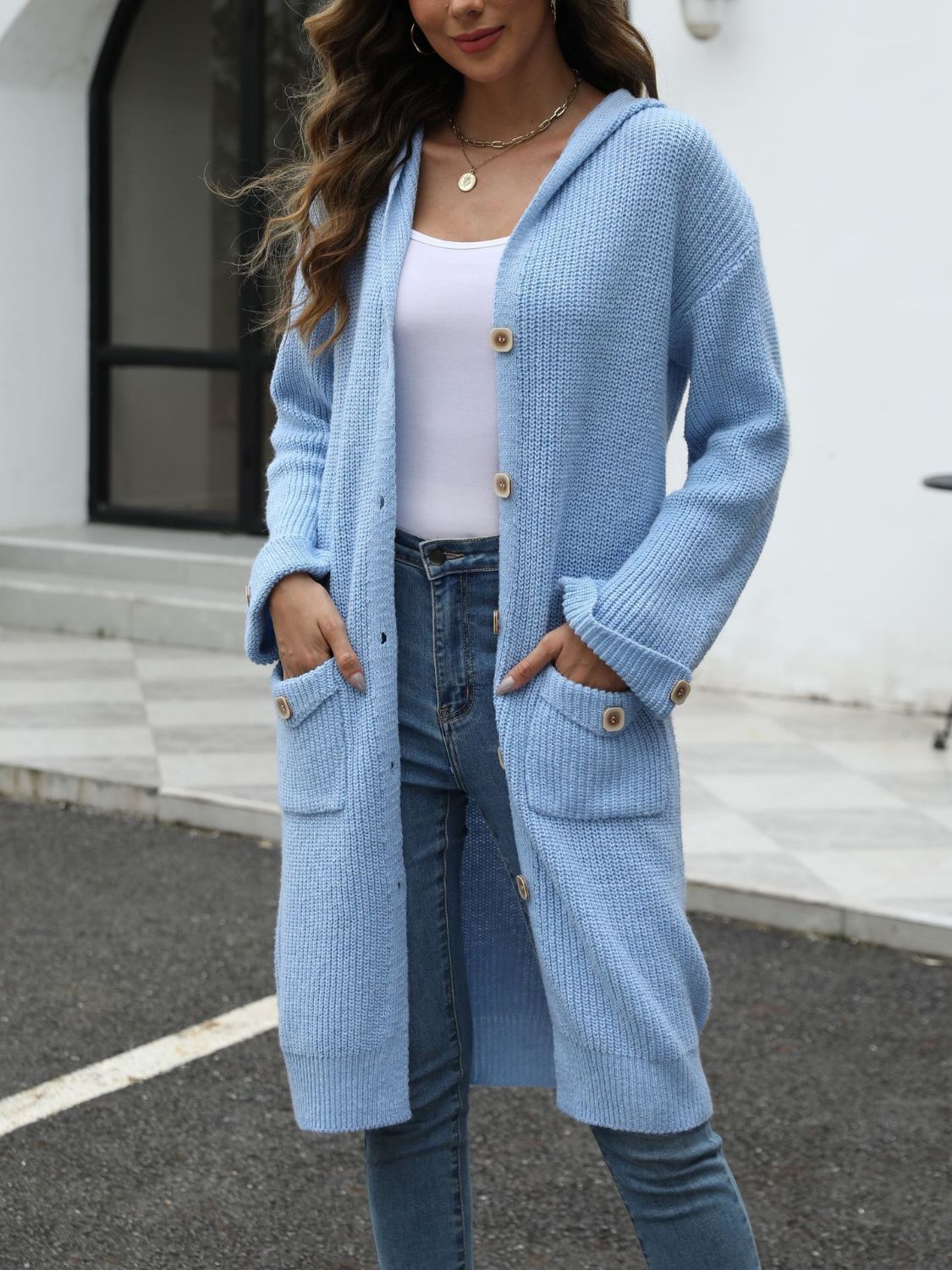 ModeGeist | Lange Strickjacke Knopfverschluss Zeitlos und Bequem