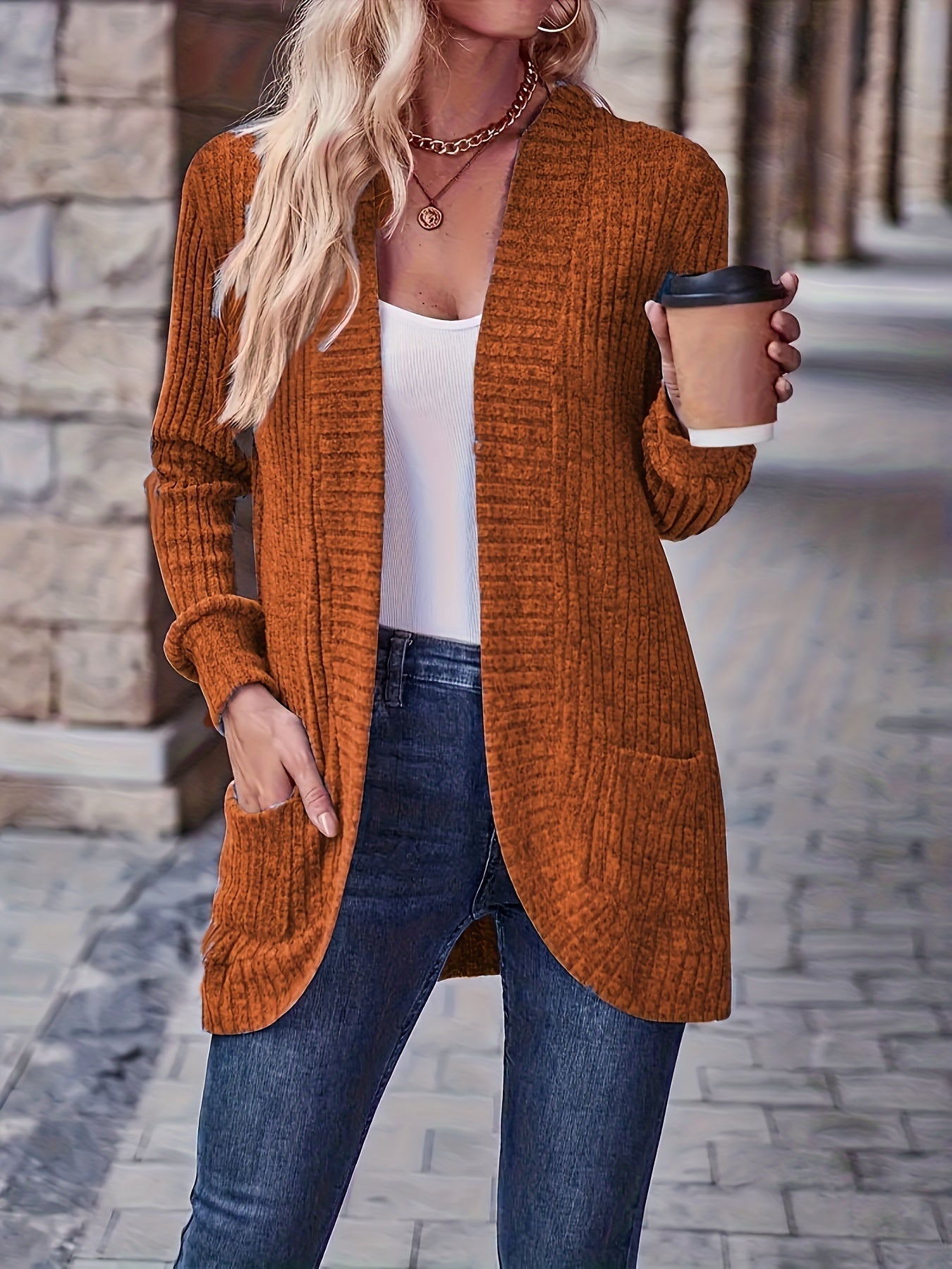 ModeGeist | Damen Freizeit Strickfleeceweste Mit Langen Ärmeln