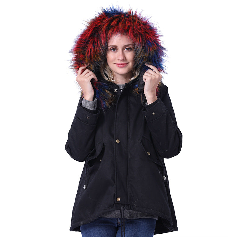 Damen Winterjacke mit abnehmbarer Kunstpelzkapuze und praktischen Taschen ModeGeist