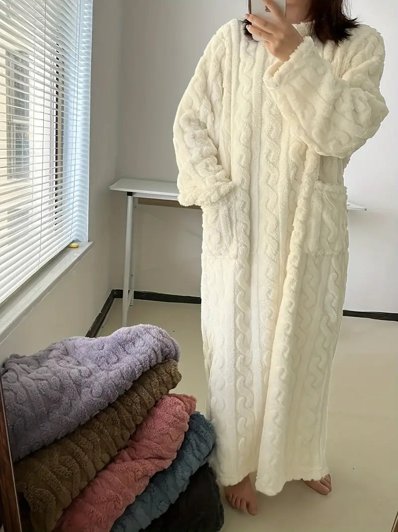 ModeGeist | Lässiger Gestrickter Bademantel mit Langen Ärmeln und Taschen