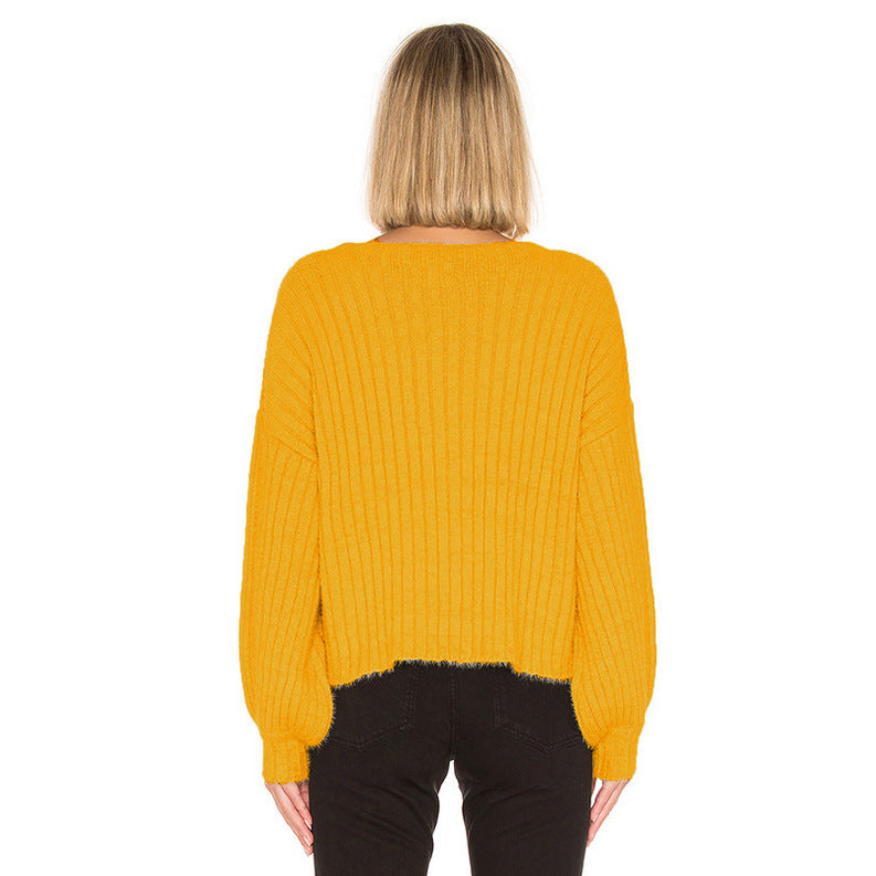 Damen modischer Strickpullover mit überschnittenen Ärmeln und feiner Rippstruktur ModeGeist