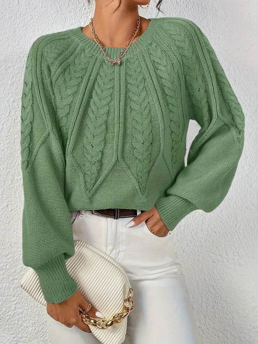 MODEGEIST Damen Strickpullover Cable-Knit Oversize Beige