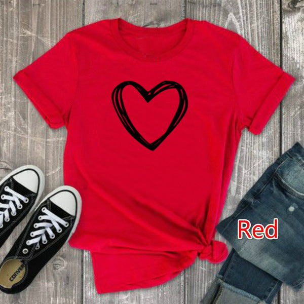 Damen T-Shirt mit kurzen Ärmeln von Fudus, Herzmuster
