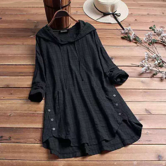 MODEGEIST Damen Hoodie-Kleid Karierte Muster Kapuze