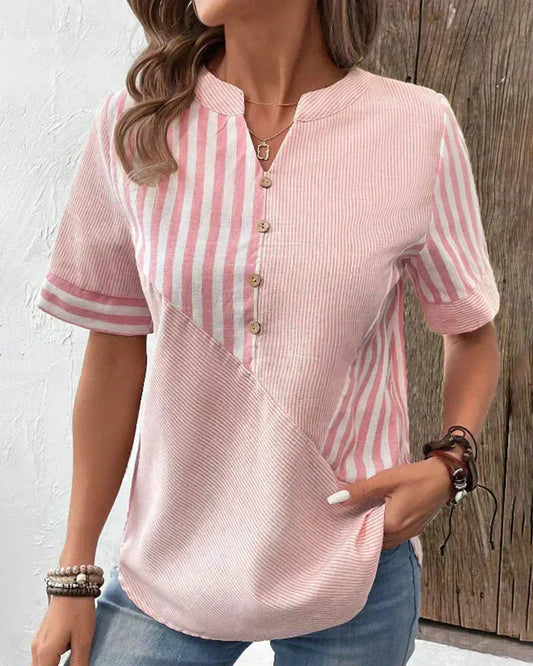 MODEGEIST Damen Bluse Gestreift Kurzarm Leicht