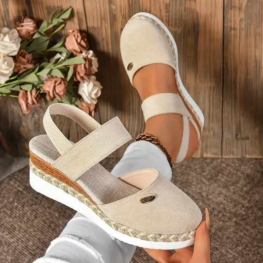 MODEGEIST Damen Plateau Sandalen Beige Verstellbar