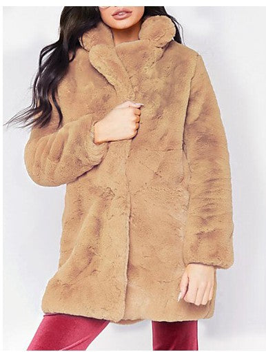 Damen Flauschige Langjacke aus Kunstpelz mit Kapuze ModeGeist
