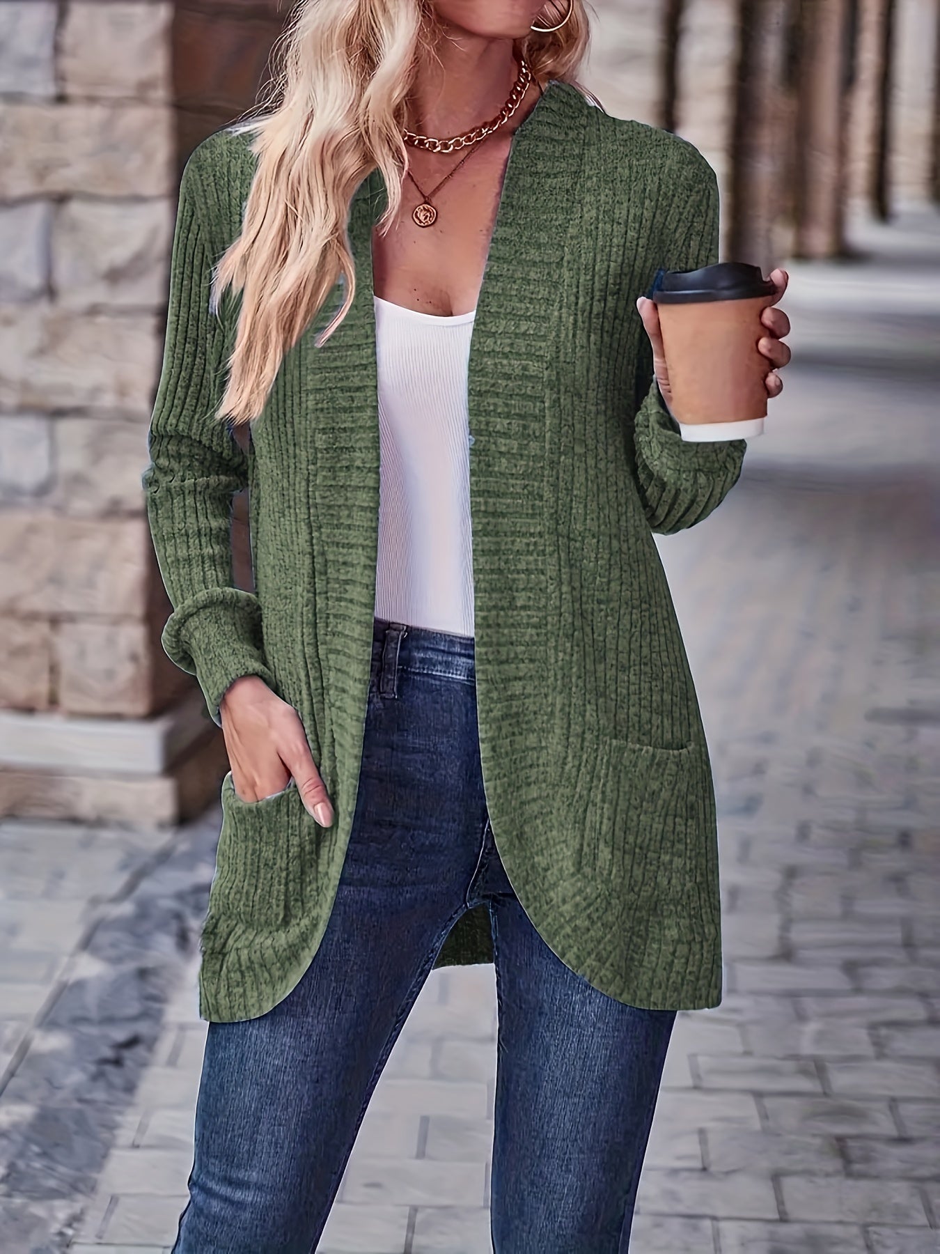 ModeGeist | Damen Freizeit Strickfleeceweste Mit Langen Ärmeln