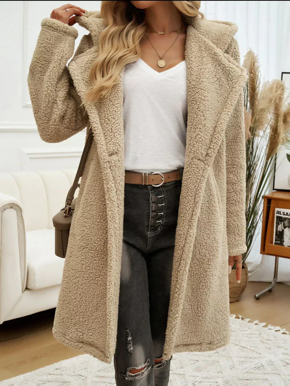 ModeGeist | Verlängter Teddy Hoodie Fleece Stilvoll und Warm