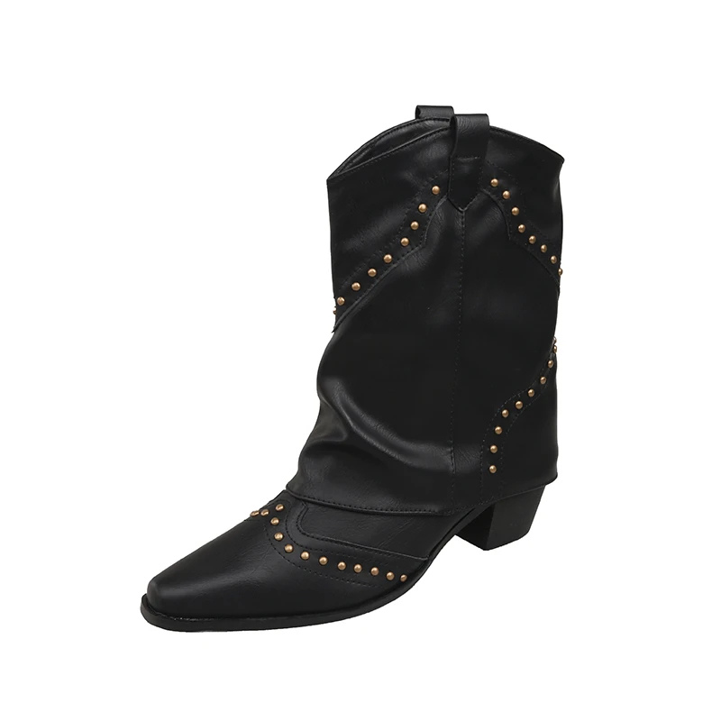 MODEGEIST Damen Western-Stiefel Nieten-Details Mittlerer Absatz