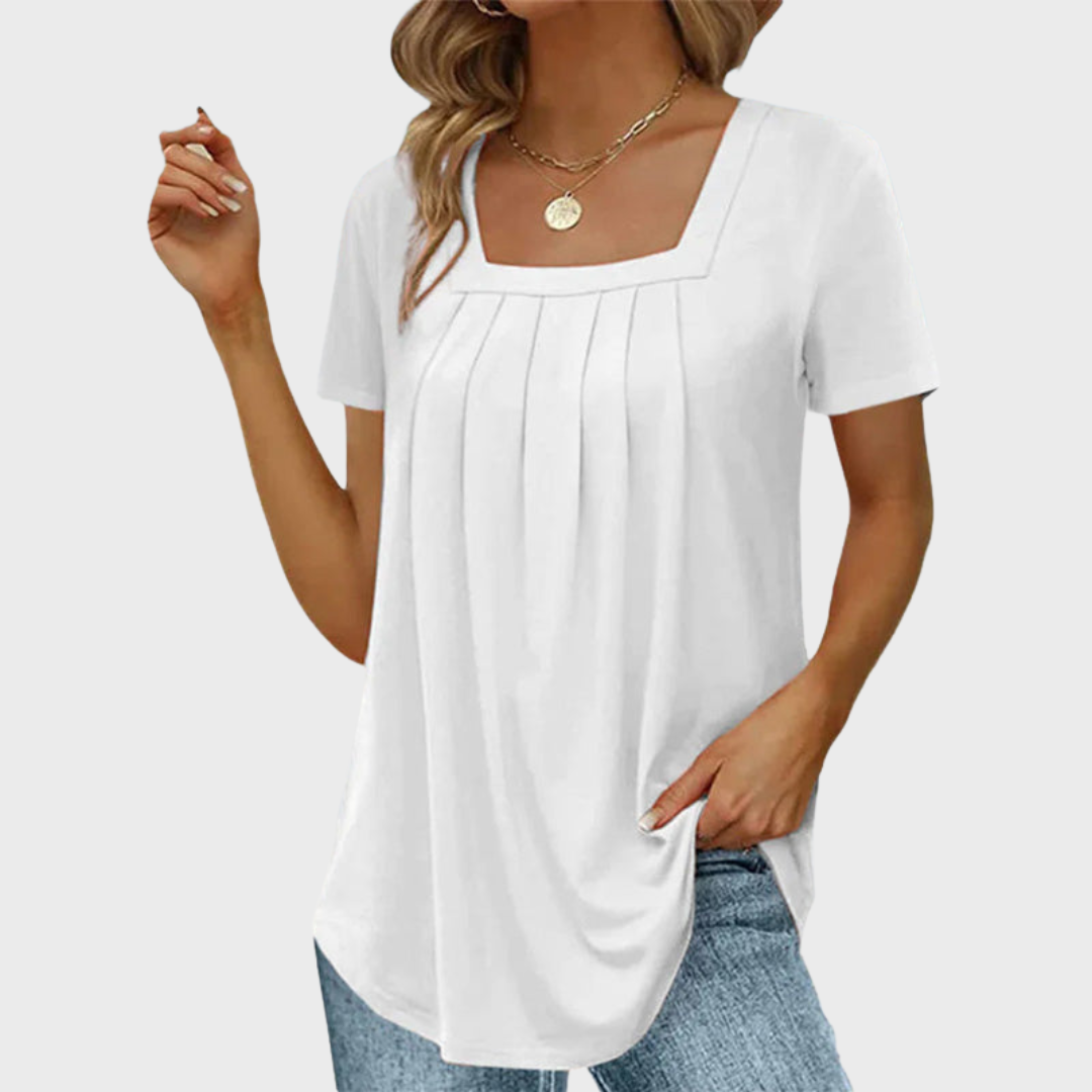 MODEGEIST Damen Sommerbluse leicht Carré-Ausschnitt weiß