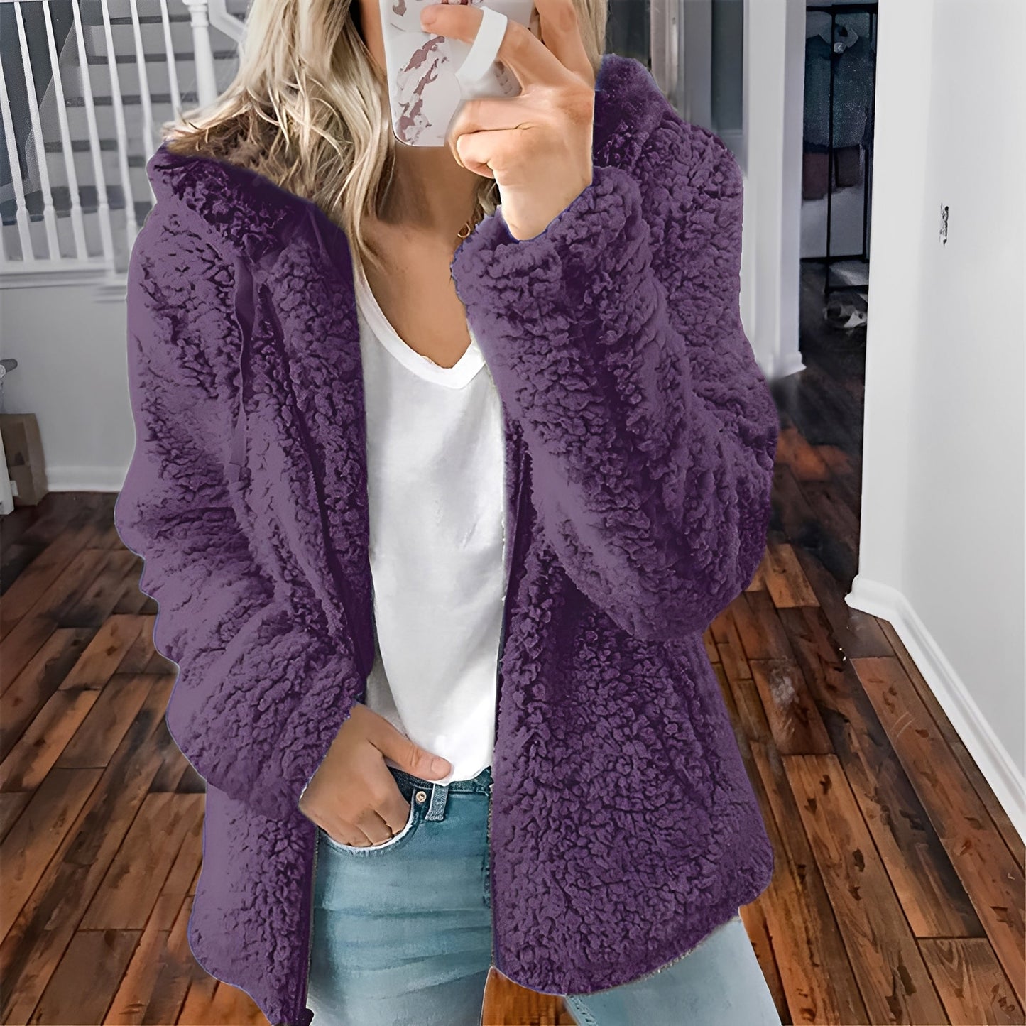 ModeGeist | Lässige Teddy-Fleece-Hoodie-Jacke für Frauen