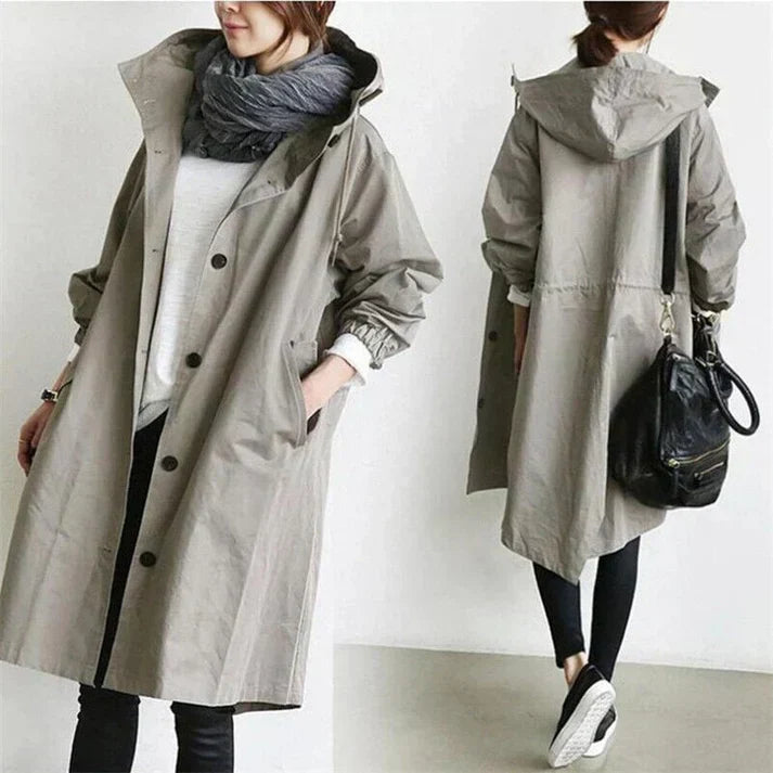 ModeGeist | Trenchcoat mit Kapuze für Frauen Lang, Warm und Perfekt für Den Herbst
