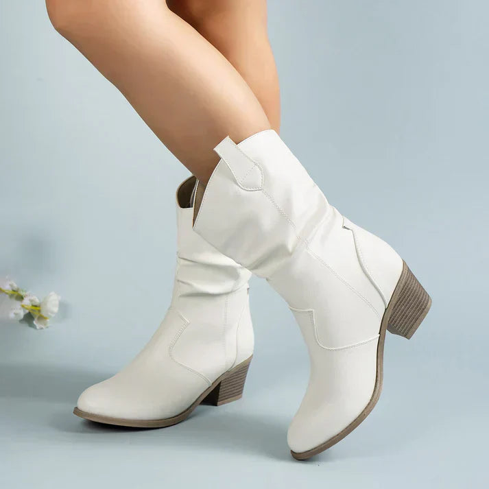 ModeGeist | Leder Rutschfest Frauen Niedrige Ferse Cowboystiefel Abrela