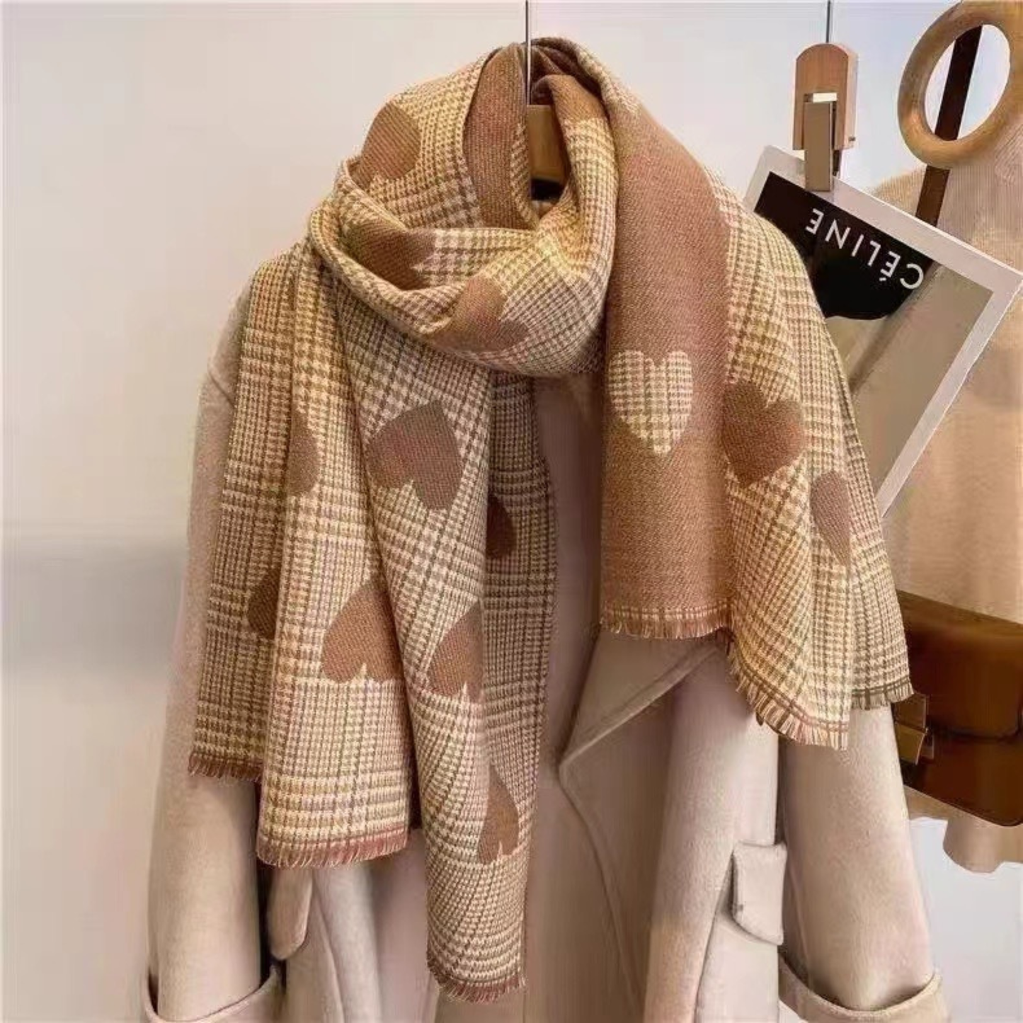 MODEGEIST Damen Schal Karo-Muster Doppelseitig Quasten Warm Winter