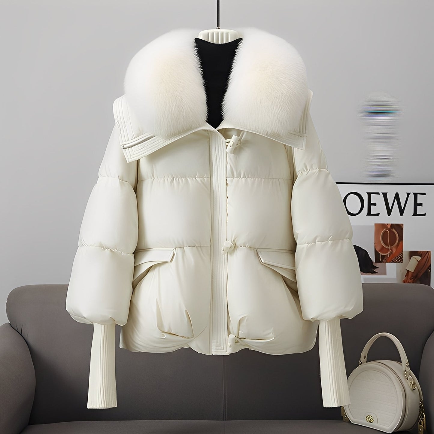 ModeGeist | eleganter Windbreaker Daunenjacke mit Pelzkragen für Frauen