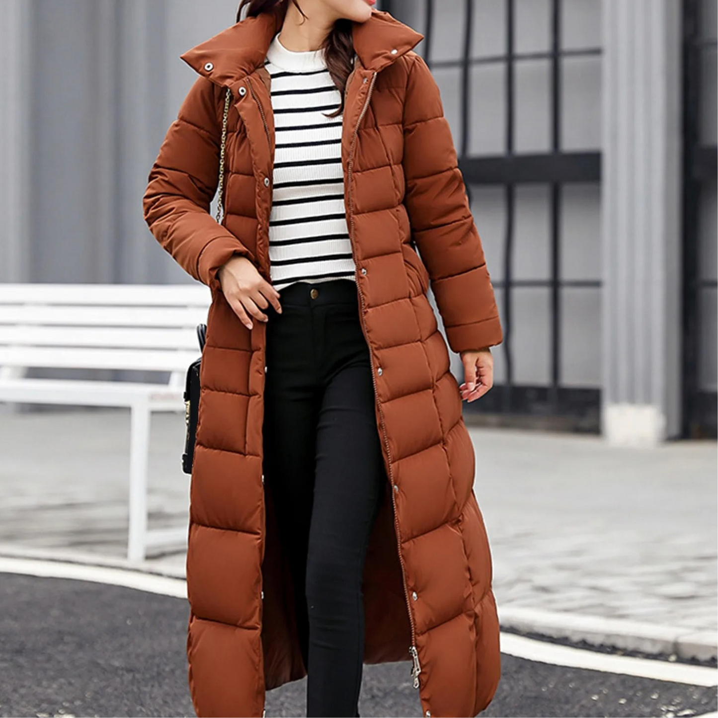 ModeGeist | Elegante Pufferjacke mit Umlegekragen und Knopf für Damen