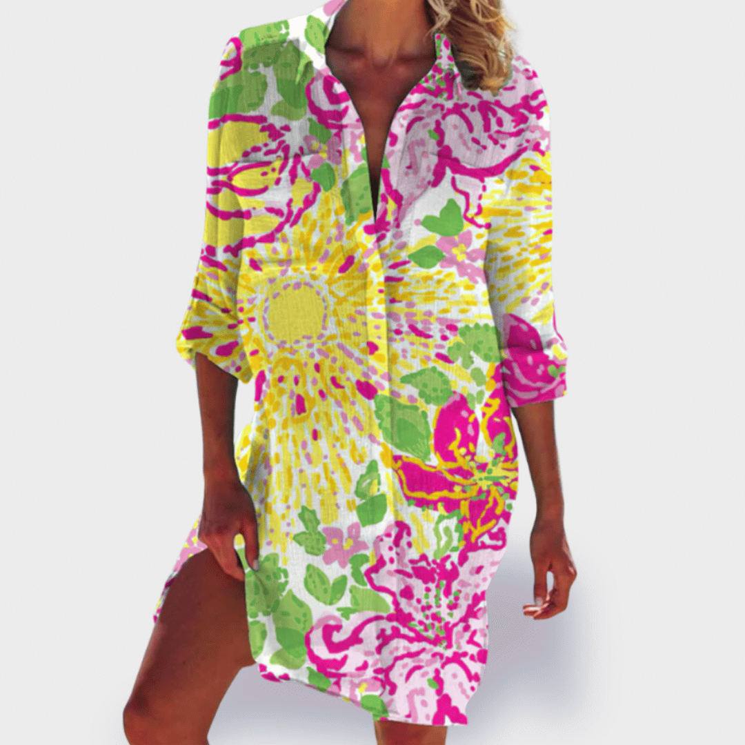 MODEGEIST Damen Fließendes Kleid Lebendiges Design Leichter Stoff