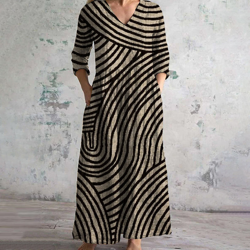MODEGEIST Damen Kleid Vintage Streifen A-Linie Kurze Ärmel Sommerkleid