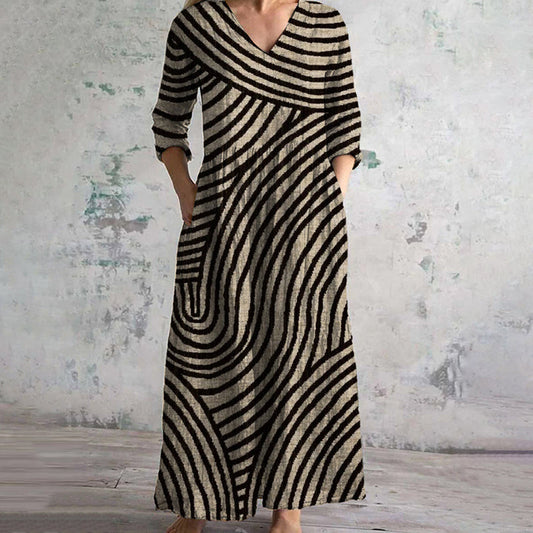 MODEGEIST Damen Vintage Kleid Streifen A-Linie kurze Ärmel