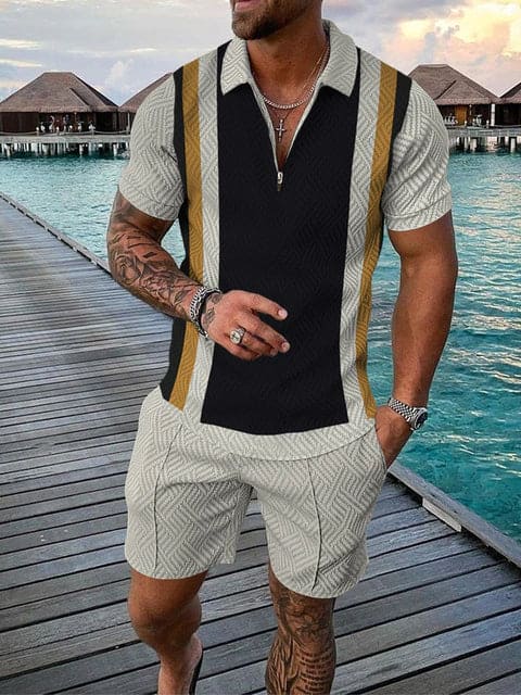 Stilvolles Herren Freizeit-Outfit mit buntem Druck