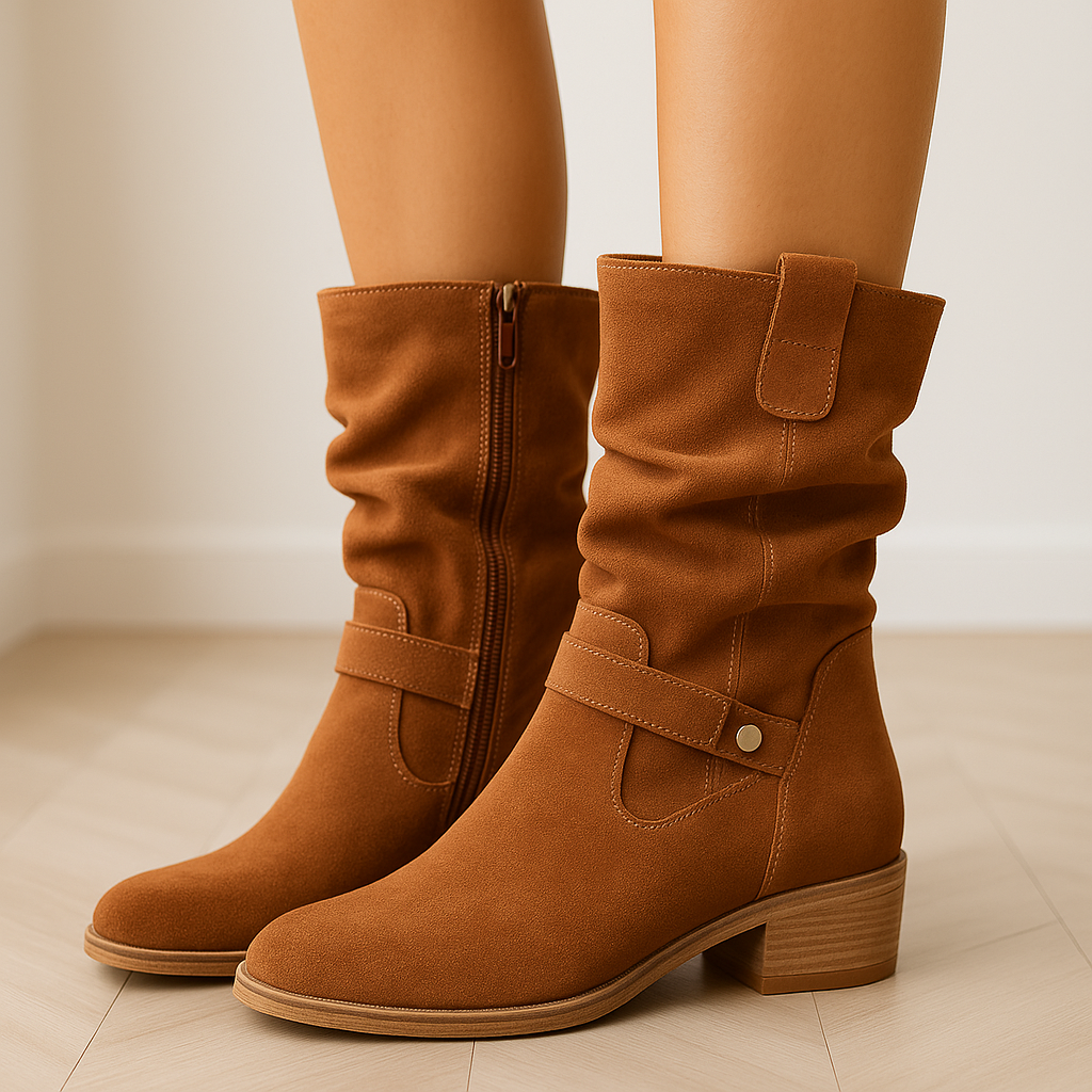 ModeGeist | Bequeme Damen Cowboy Stiefeletten mit Niedrigem Absatz