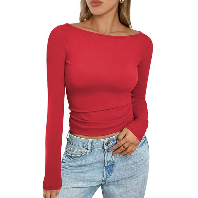 Damen Slim Fit Langarmshirt mit Rundhalsausschnitt von Fudus