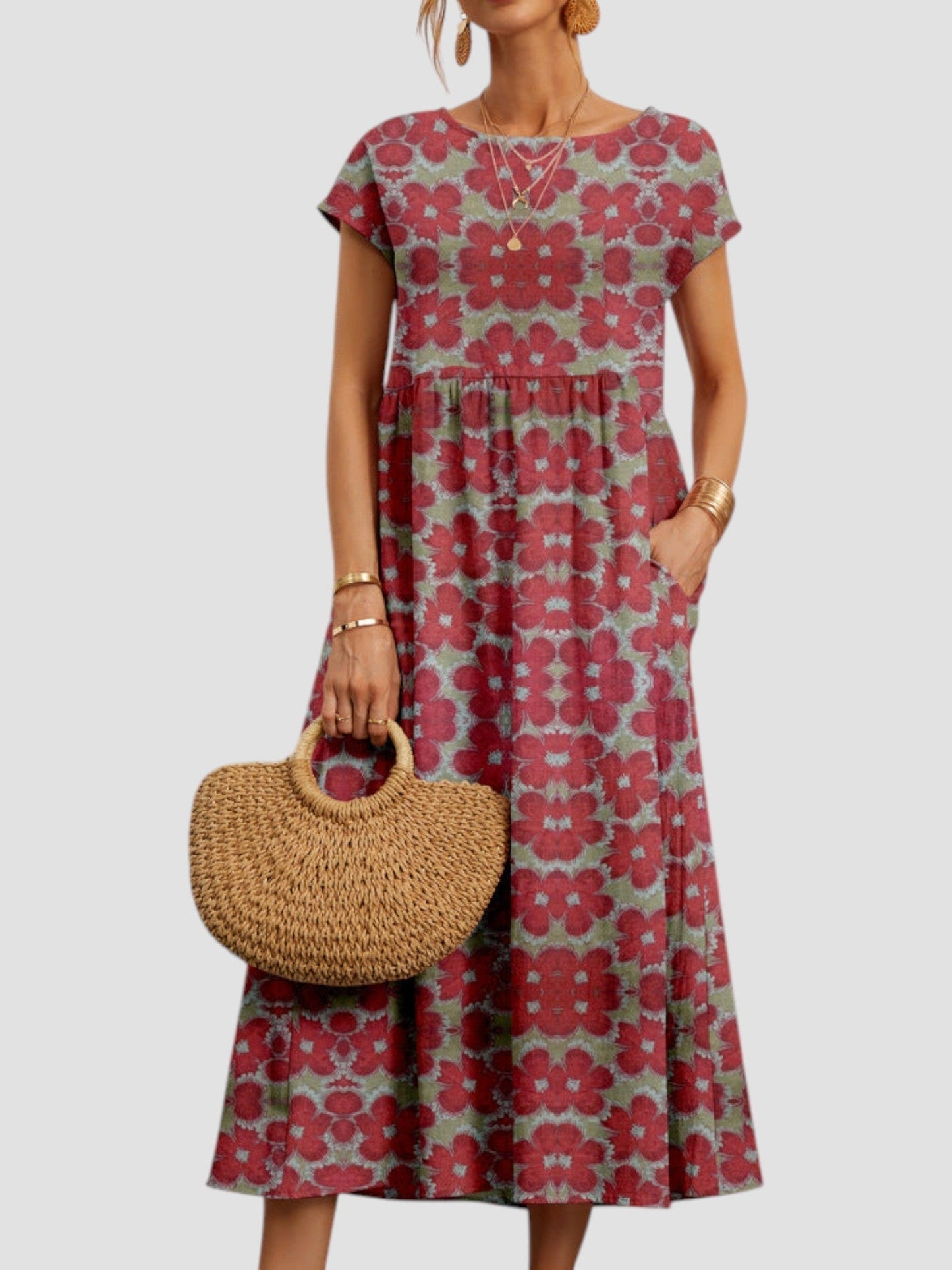 MODEGEIST Damen Vintage Maxi-Kleid ärmellos Blumenmuster fließend