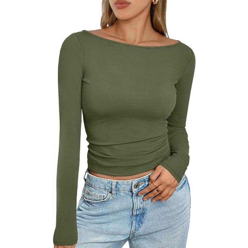 Damen Slim Fit Langarmshirt mit Rundhalsausschnitt von Fudus