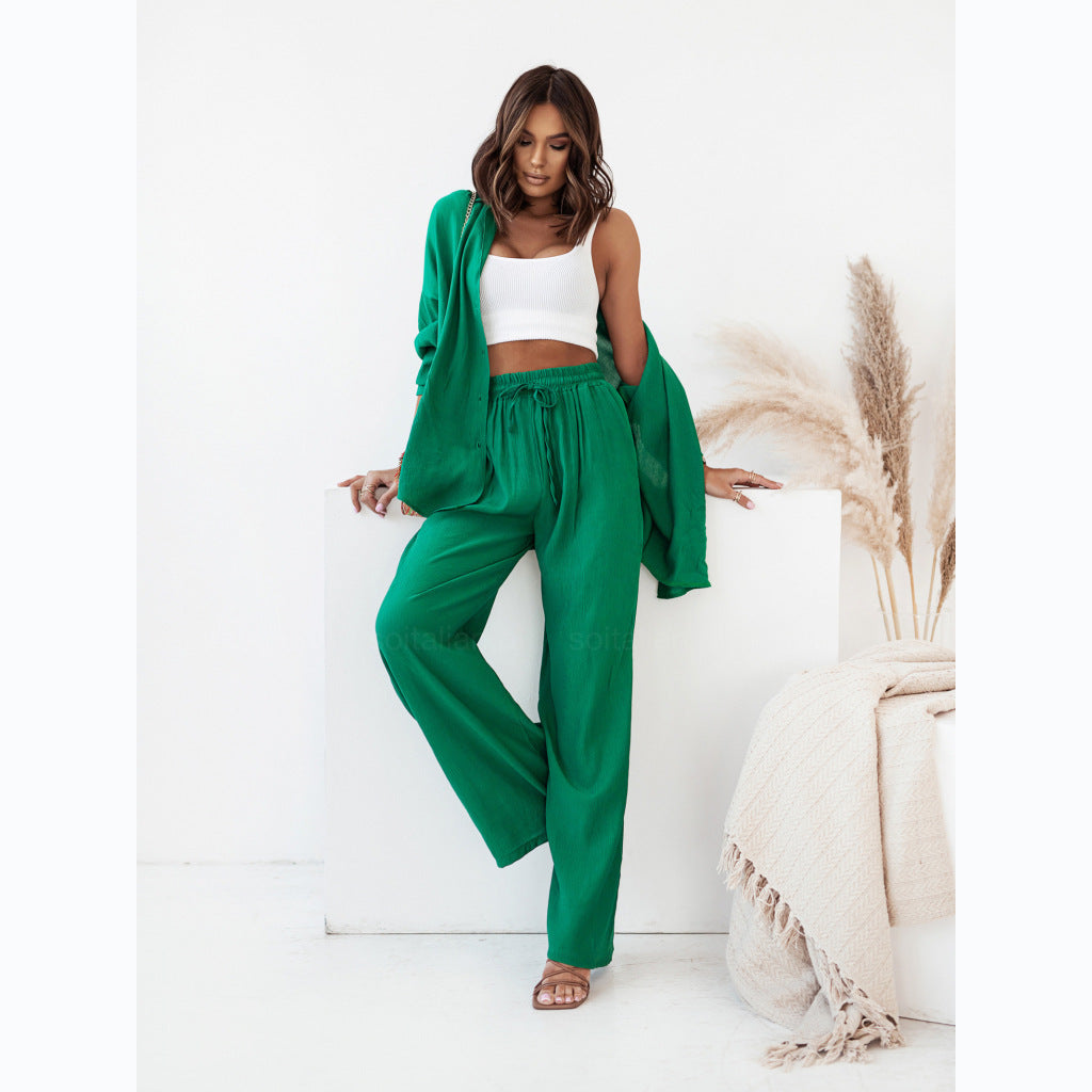 Fudus | Einfarbige Langarm Bluse und Hose im europäischen und amerikanischen Freizeit-Stil
