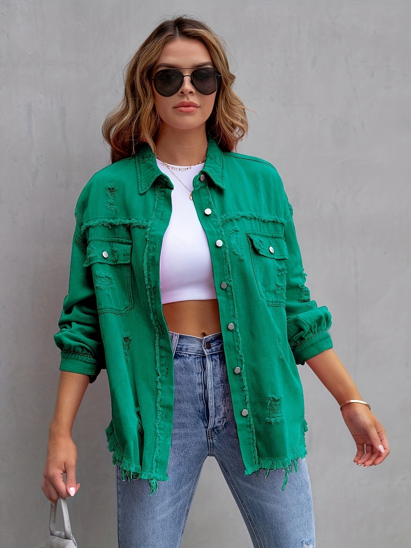 ModeGeist | Denimjacke Boho Nicht Dehnbar, Einfarbig, Knopfverschluss