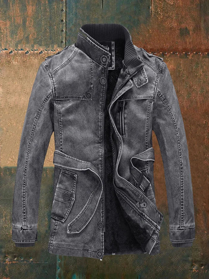 Japhet Herrenjacke: Umweltfreundliches Retro-Leder, Stehkragen
