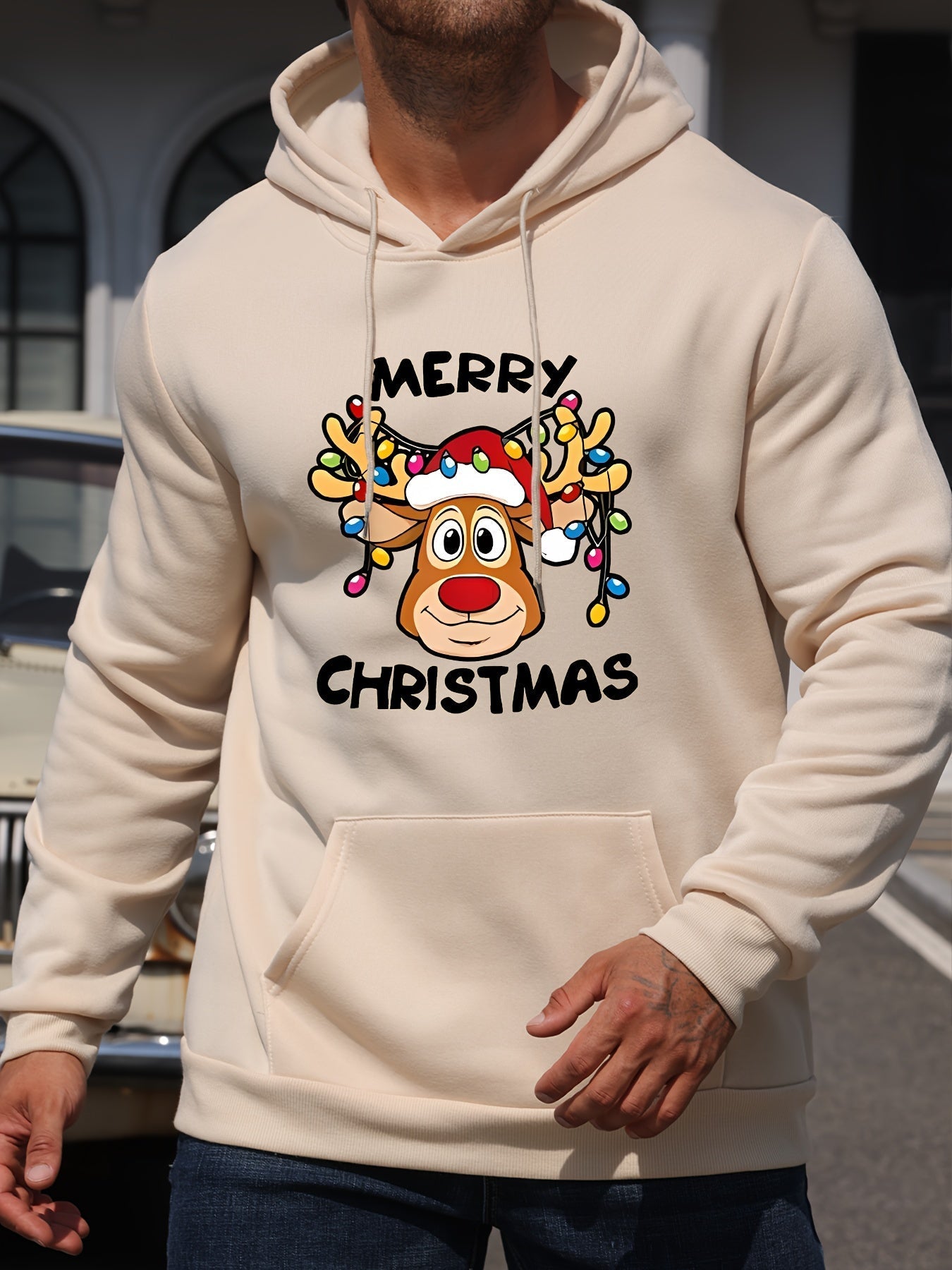 ModeGeist | Weihnachtskapuzenpullover mit Rentierdruck Polyester Frohe Weihnachten Design