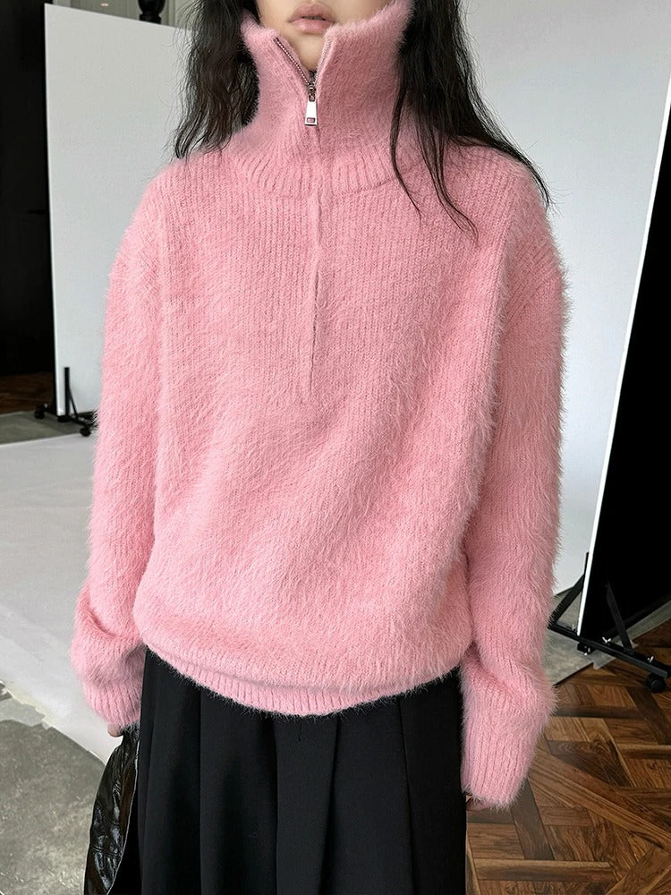 ModeGeist | Flauschiger Pullover mit Reißverschluss