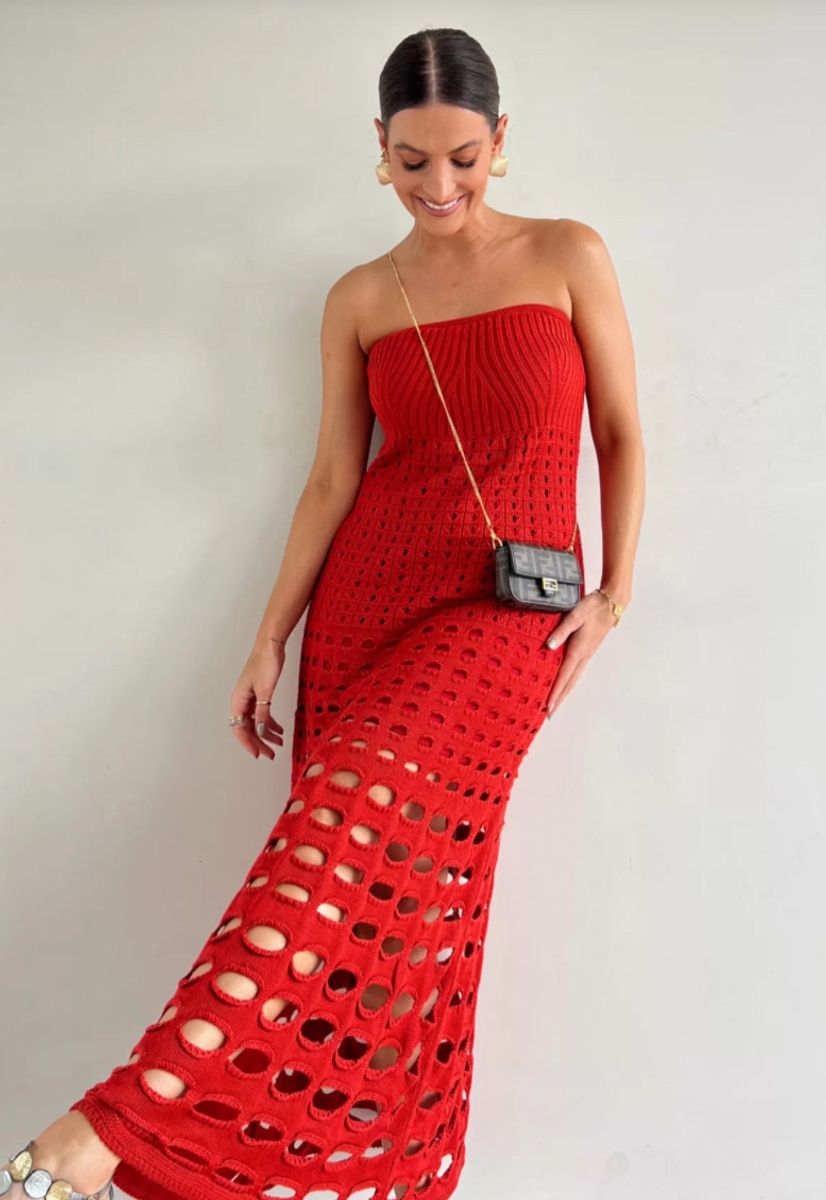 Maxikleid von Lisa: Schulterfrei, Patchwork, rustikaler Stil, mit Ausschnitten