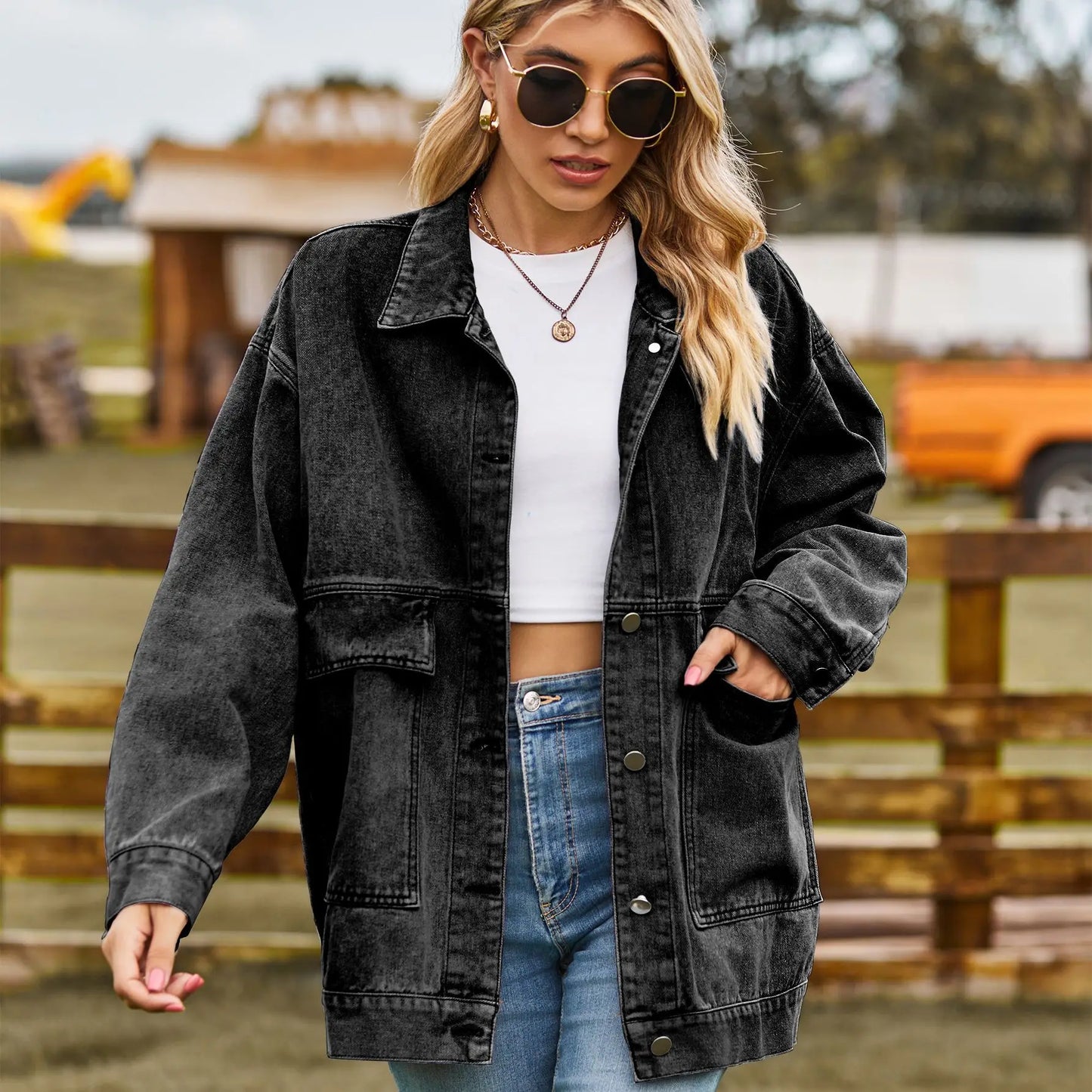ModeGeist | Übergröße Denim Damenjacke mit Bequemer Passform