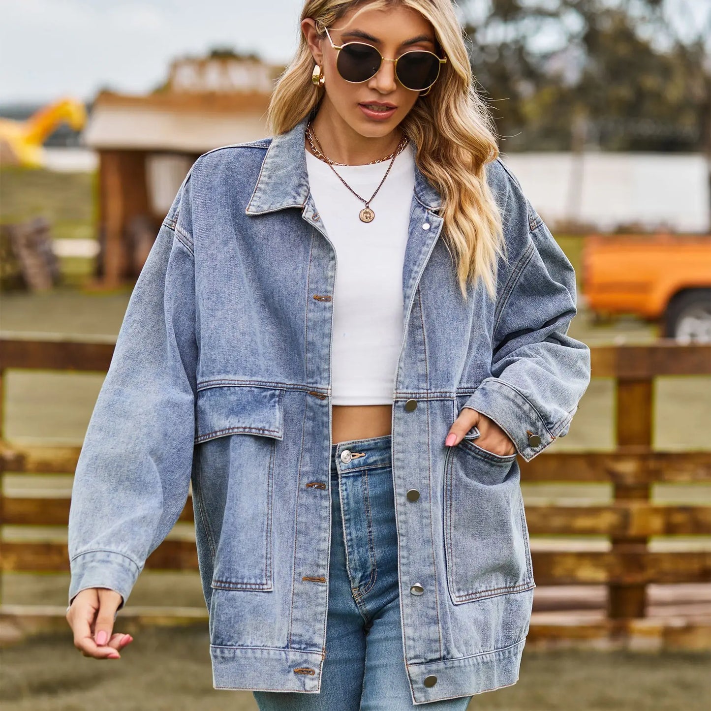 ModeGeist | Übergröße Denim Damenjacke mit Bequemer Passform